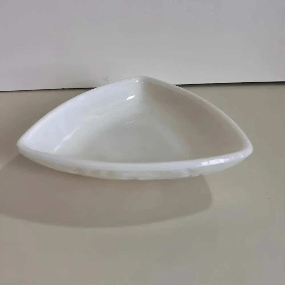 White‎ vintage milk glass Triangular Bowl tray